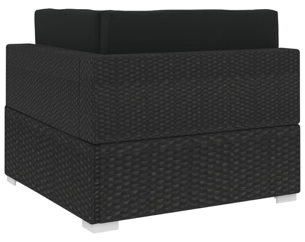 1 db fekete polyrattan moduláris sarokfotel párnákkal