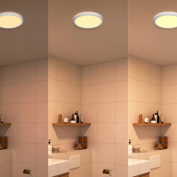 Philips LED SuperSlim 2 darabos szett, fehér, IP44, Ø 25 cm, 2700 K, dimmelhető, Fehér / opál, Dolgozószoba / Iroda, Műanyag, Modern