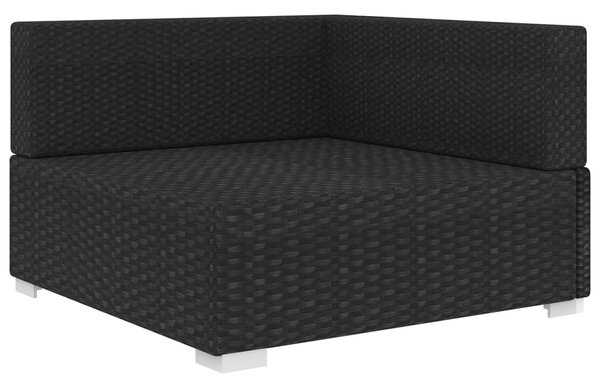 1 db fekete polyrattan moduláris sarokfotel párnákkal