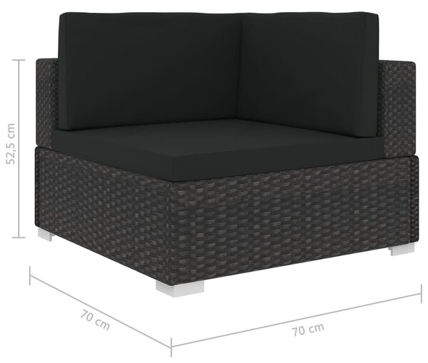 1 db fekete polyrattan moduláris sarokfotel párnákkal