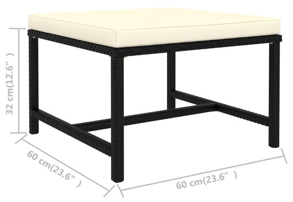 3 részes fekete polyrattan kerti ülőgarnitúra párnával