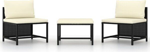 3 részes fekete polyrattan kerti ülőgarnitúra párnával