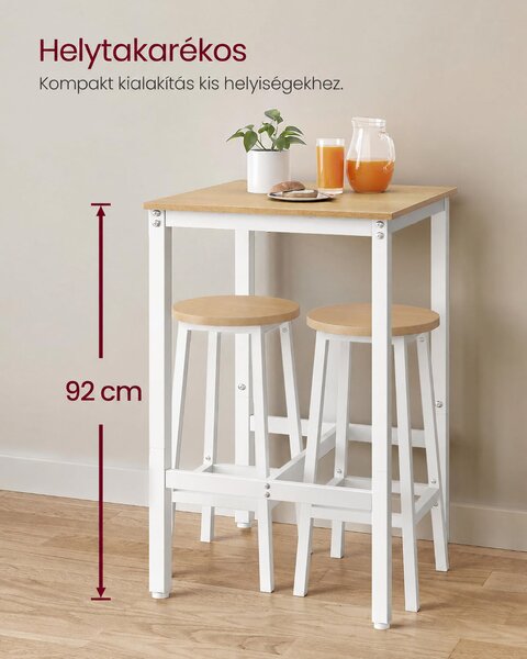 VASAGLE BARNET magas bárasztal lábtartóval, 60 × 60 × 92 cm, tölgybézs-fehér