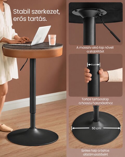VASAGLE EKHO állítható magasságú bárasztal rejtett tárolóval, 83–105 cm, barna