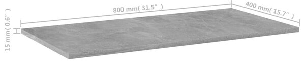 4 db betonszürke szerelt fa könyvespolc lap 80 x 40 x 1,5 cm