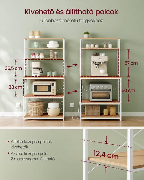 VASAGLE BARNET konyhai állvány 4 konnektorral, 6 szinttel és 6 akasztóval, 80 cm