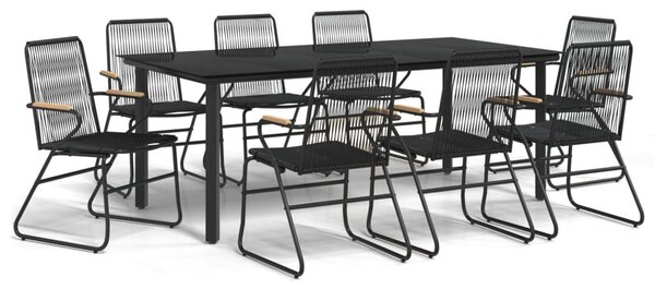 9 részes fekete PVC rattan kerti étkezőgarnitúra