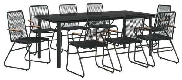 9 részes fekete PVC rattan kerti étkezőgarnitúra