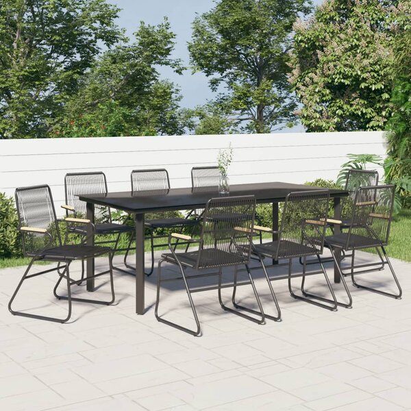 9 részes fekete PVC rattan kerti étkezőgarnitúra
