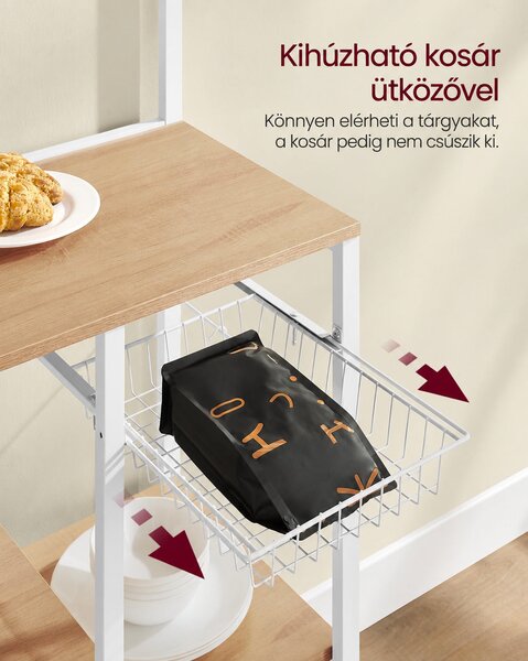 VASAGLE konyhai tárolóállvány mágneses késtartóval és 12 akasztóval, 90 cm, aranytölgy-fehér