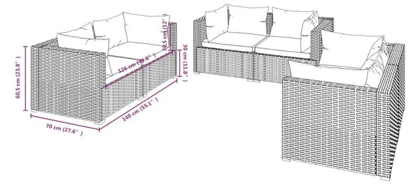 6 részes fekete polyrattan kerti ülőgarnitúra párnákkal