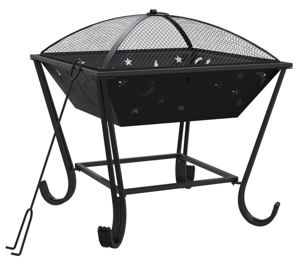 Acél XXL méretű tűztál piszkavassal 50 cm