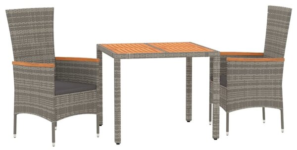 3 részes szürke polyrattan kerti étkezőgarnitúra párnával