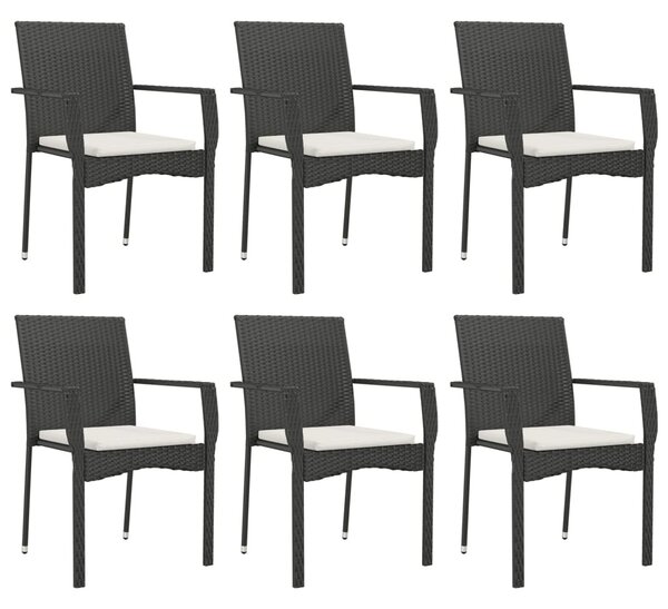 7 részes fekete polyrattan kerti étkezőgarnitúra párnával
