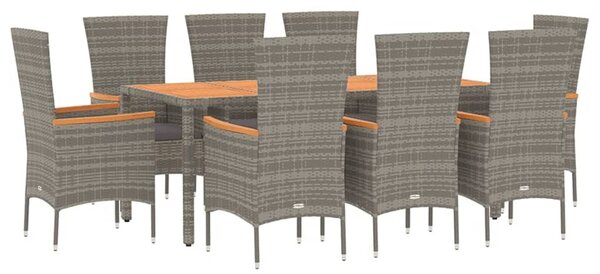 9 részes szürke polyrattan kerti étkezőgarnitúra párnával