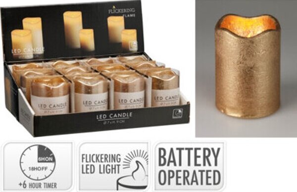 GYERTYA LED-ES ÍDŐZÍTŐVEL ELEM NÉLKÜL ARANY 7X9CM 12DB/DISPLAY