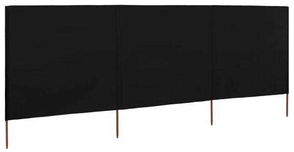 Fekete szövet 3-paneles szélfogó 400 x 120 cm