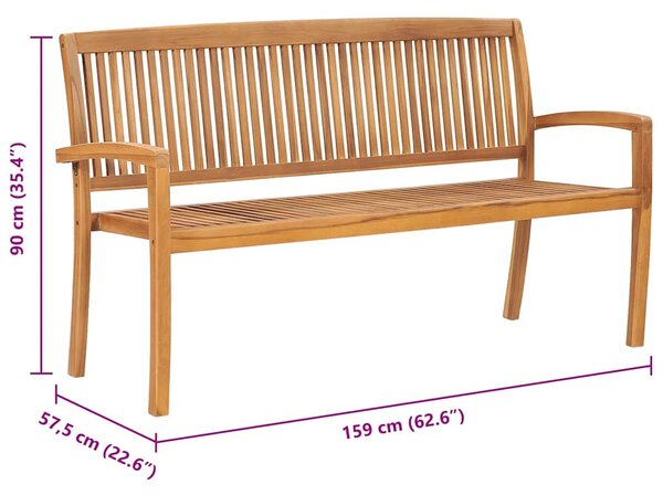 3 személyes rakásolható tömör tíkfa kerti pad 159 cm