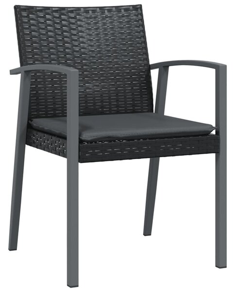 4 db fekete polyrattan kerti szék párnával 56,5x57x83 cm