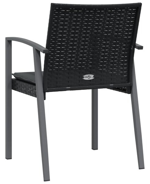 4 db fekete polyrattan kerti szék párnával 56,5x57x83 cm