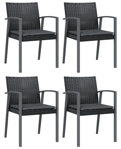 4 db fekete polyrattan kerti szék párnával 56,5x57x83 cm