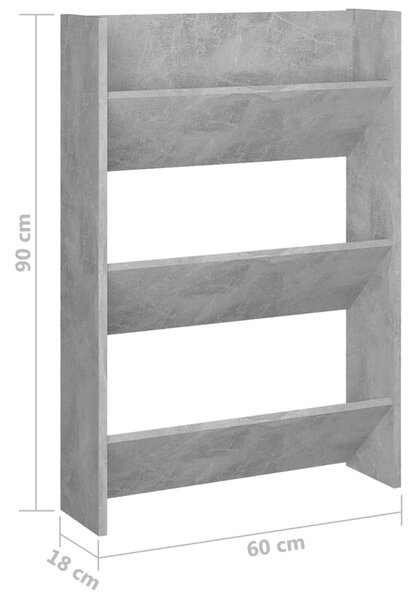 2 db betonszürke fali cipősszekrény 60 x 18 x 90 cm