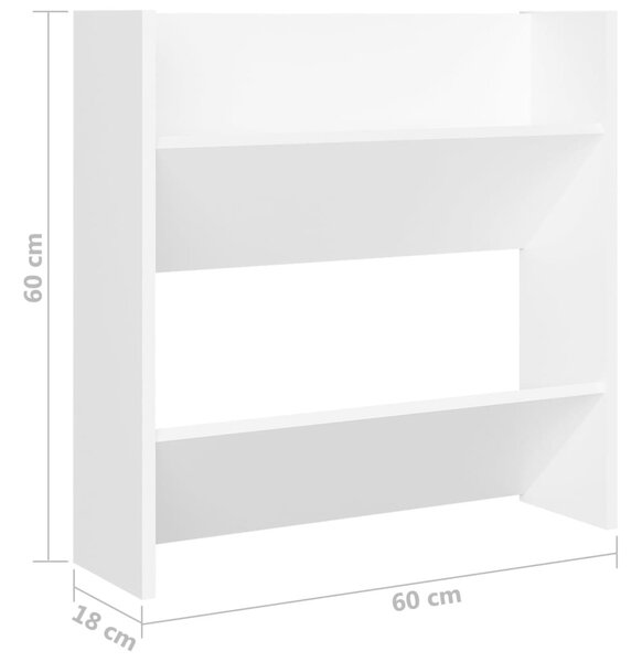 4 db fehér szerelt fa fali cipősszekrény 60 x 18 x 60 cm