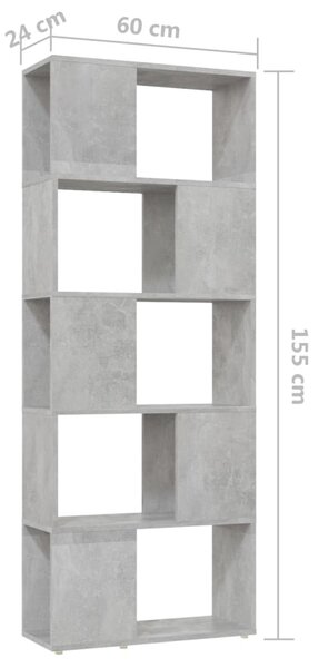 Betonszürke térelválasztó könyvszekrény 60 x 24 x 155 cm