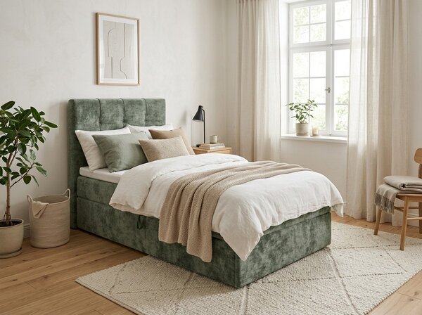 Kárpitozott boxspring ágy DIRELIS VIBE 90x200 cm sötétzöld Matrac: Bonell rugós matrac