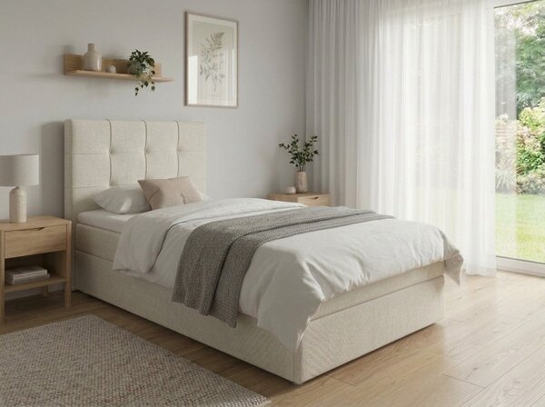 Kárpitozott boxspring ágy DIRELIS VIBE 90x200 cm krémszínű Matrac: Bonell rugós matrac