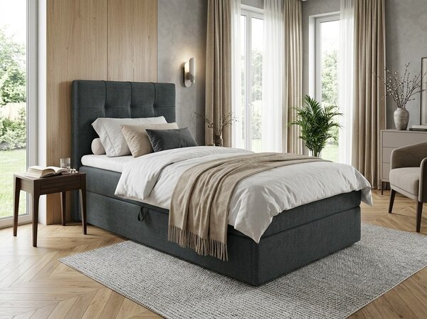 Kárpitozott boxspring ágy DIRELIS VIBE 90x200 cm sötétszürke Matrac: Bonell rugós matrac