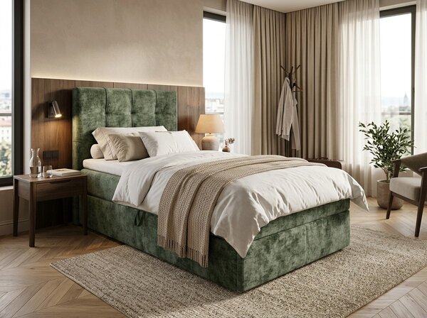 Kárpitozott boxspring ágy DIRELIS VIBE 90x200 cm sötétzöld Matrac: Bonell rugós matrac