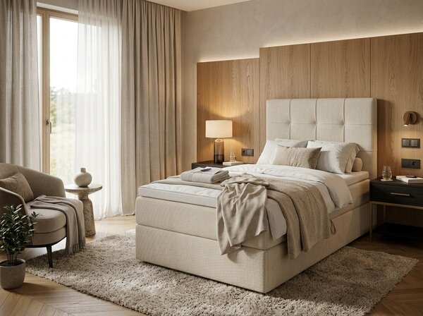 Kárpitozott boxspring ágy DIRELIS VIBE 90x200 cm krémszínű Matrac: Bonell rugós matrac