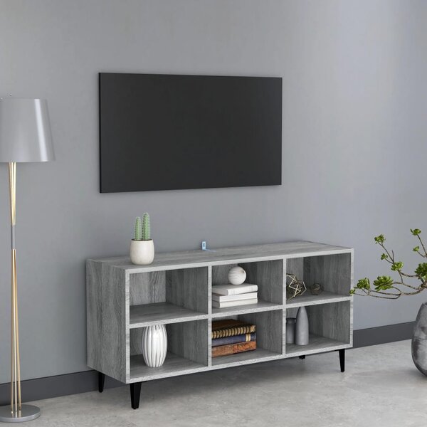 Szürke sonoma színű TV-szekrény fémlábakkal 103,5 x 30 x 50 cm