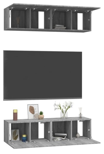 4 db szürke sonoma színű szerelt fa fali TV-szekrény 60x30x30cm