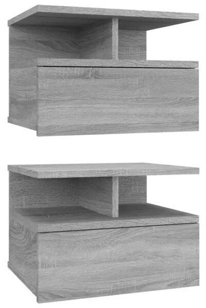 2 db szürke sonoma szerelt fa fali éjjeliszekrény 40x31x27 cm