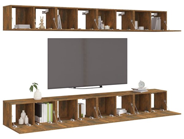8 db füstös tölgy színű szerelt fa TV-szekrény 60 x 30 x 30 cm