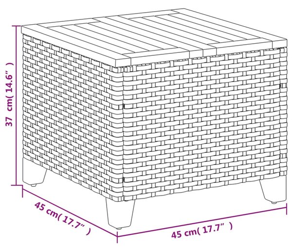 Szürke polyrattan és akácfa kerti asztal 45 x 45 x 37 cm