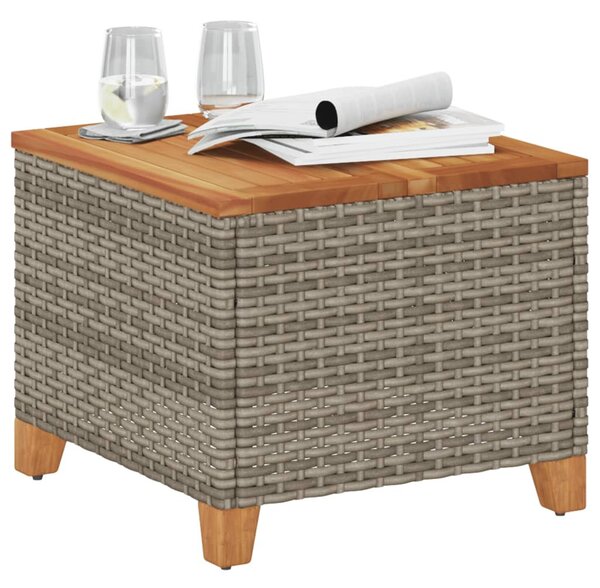 Szürke polyrattan és akácfa kerti asztal 45 x 45 x 37 cm