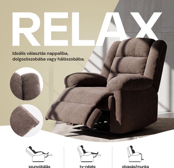 Relax fotelágy elektromosan dönthető, lábtartóval, zsenília barna szövet (JN-D8053A51)