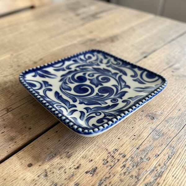 Portugál Kék Indák kisméretű kerámia kocka alakú tálka (10×1,5 cm)