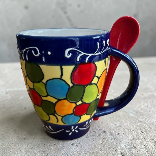Tarka kerámia bögre kanállal 8 cm x 10,5 cm méretben