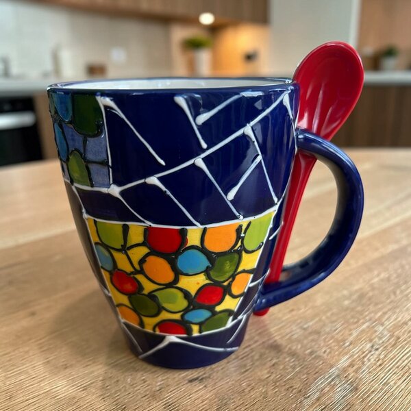 Tarka kerámia bögre kanállal 8 cm x 10,5 cm méretben