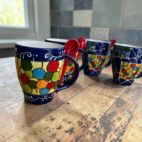 Tarka kerámia bögre kanállal 8 cm x 10,5 cm méretben