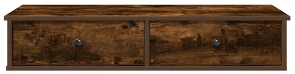 Füstölt tölgy szerelt fa falipolc fiókokkal 100 x 37,5 x 19 cm