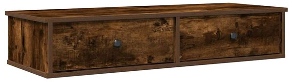 Füstölt tölgy szerelt fa falipolc fiókokkal 100 x 37,5 x 19 cm