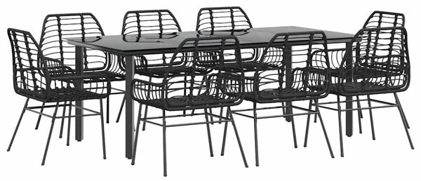 9 részes fekete polyrattan üveg kerti étkezőgarnitúra