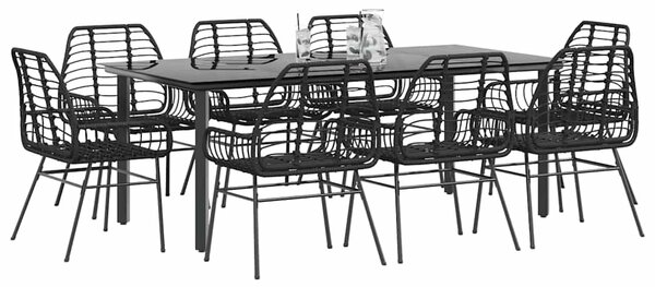 9 részes fekete polyrattan üveg kerti étkezőgarnitúra