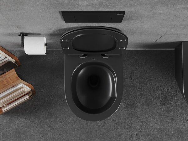 Mexen Lena, falra akasztható wc csésze 490x360x340 mm, Perem nélküli Tornado + duroplast wc ülőke, matt fekete, 30220185T
