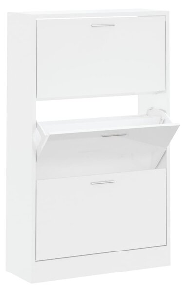 Magasfényű fehér szerelt fa cipőszekrény 63x24x103 cm